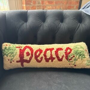 Chandler 4 Corners Hooked Wool Pillow - Peace~ Designed by LAURA MEGROY